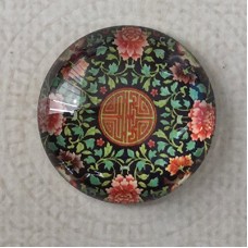 25mm Art Glass Backed Cabochons - Oriental Floral Design 4 - Each