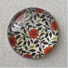25mm Art Glass Backed Cabochons - Oriental Floral Design 7 - Each