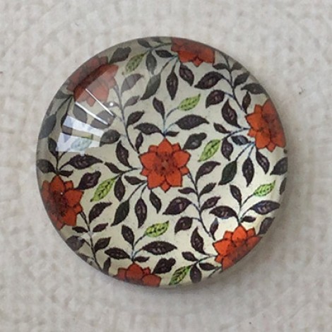 25mm Art Glass Backed Cabochons - Oriental Floral Design 7 - Each