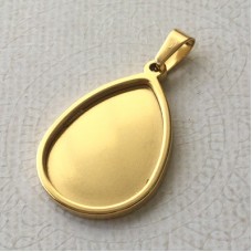 18x25mm ID Teardrop Bezel Pendant Setting - Gold Plated Stainless Steel - Each