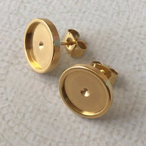 10mm ID Gold Plated High Quality Surgical Stainless Steel Earpost Settings w-Clutches