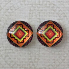 12mm Art Glass Backed Cabochons - Turkish Design 1 - Per Pair