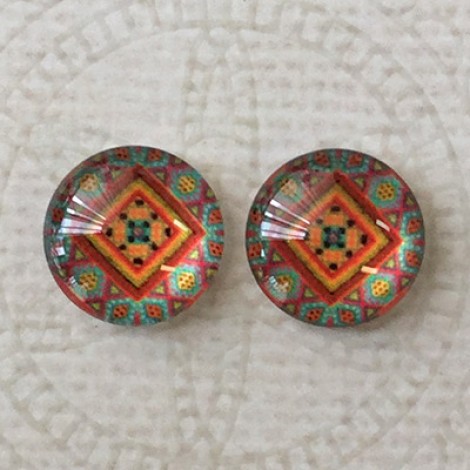 12mm Art Glass Backed Cabochons - Turkish Design 10 - Per Pair 12mm Art Glass Backed Cabochons - Turkish Design 10 - Per Pair