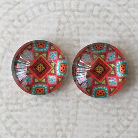 12mm Art Glass Backed Cabochons - Turkish Design 12 - Per Pair 12mm Art Glass Backed Cabochons - Turkish Design 12 - Per Pair