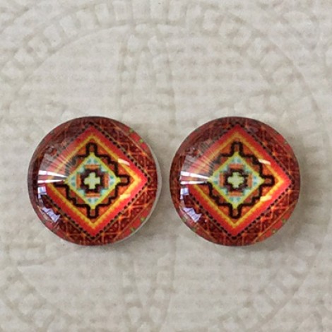 12mm Art Glass Backed Cabochons - Turkish Design 2 - Per Pair 12mm Art Glass Backed Cabochons - Turkish Design 2 - Per Pair