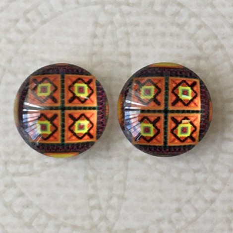 12mm Art Glass Backed Cabochons - Turkish Design 3 - Per Pair
