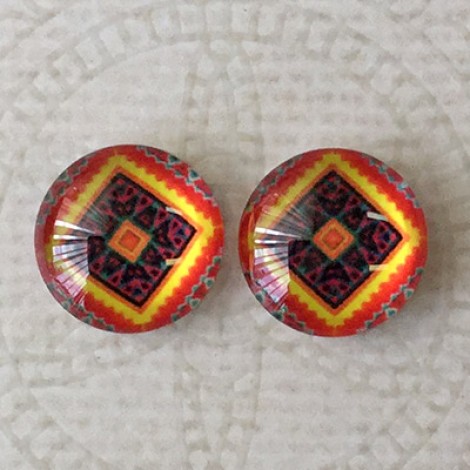 12mm Art Glass Backed Cabochons - Turkish Design 4 - Per Pair