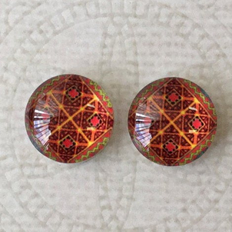 12mm Art Glass Backed Cabochons - Turkish Design 5 - Per Pair