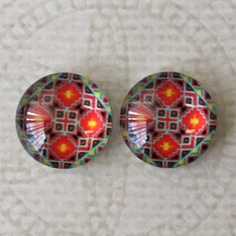 12mm Art Glass Backed Cabochons - Turkish Design 6 - Per Pair 12mm Art Glass Backed Cabochons - Turkish Design 6 - Per Pair