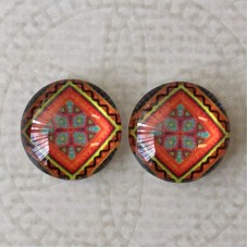 12mm Art Glass Backed Cabochons - Turkish Design 7 - Per Pair