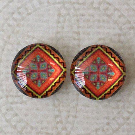 12mm Art Glass Backed Cabochons - Turkish Design 7 - Per Pair 12mm Art Glass Backed Cabochons - Turkish Design 7 - Per Pair