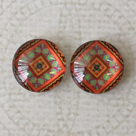 12mm Art Glass Backed Cabochons - Turkish Design 9 - Per Pair 12mm Art Glass Backed Cabochons - Turkish Design 9 - Per Pair