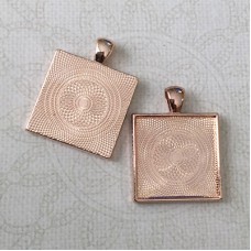 25mm ID Rose Gold Plated Square Bezel Pendant Settings - Pack of 2