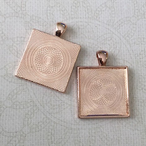 25mm ID Rose Gold Plated Square Bezel Pendant Settings - Pack of 2