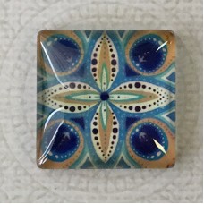 25mm Art Glass Backed Square Cabochons - Tile Design 10 - Each