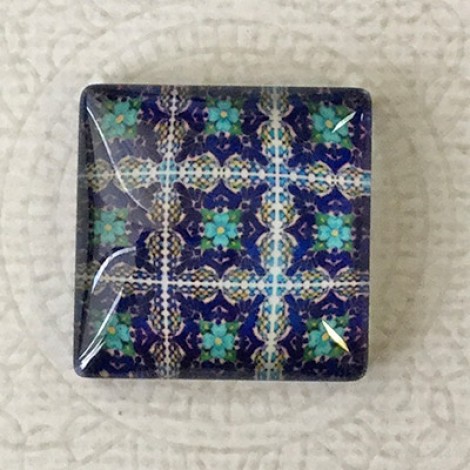 25mm Art Glass Backed Square Cabochons - Tile Design 11 - Each