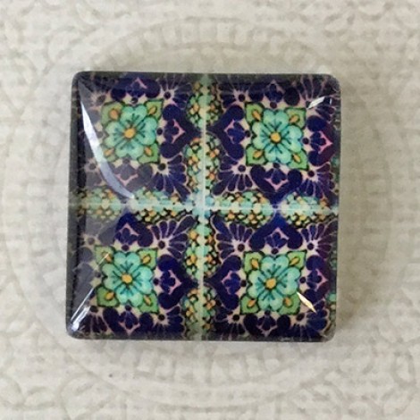 25mm Art Glass Backed Square Cabochons - Tile Design 12 - Each