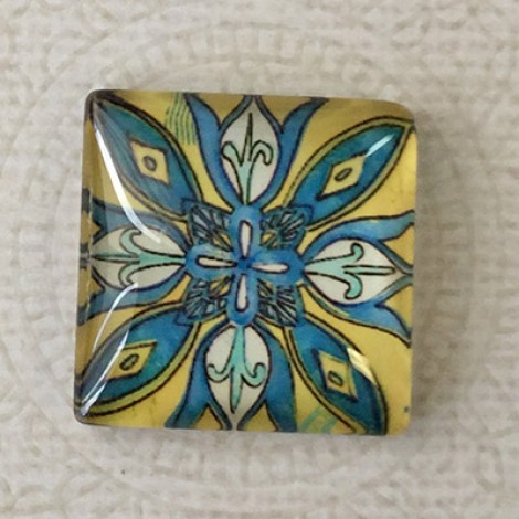 25mm Art Glass Backed Square Cabochons - Tile Design 3 - Each 25mm Art Glass Backed Square Cabochons - Tile Design 3 - Each