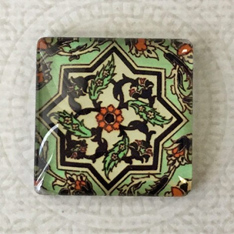 25mm Art Glass Backed Square Cabochons - Tile Design 6 - Each