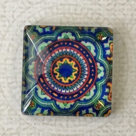 25mm Art Glass Backed Square Cabochons - Tile Design 7 - Each