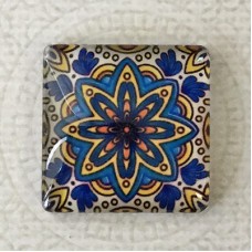 25mm Art Glass Backed Square Cabochons - Tile Design 8 - Each