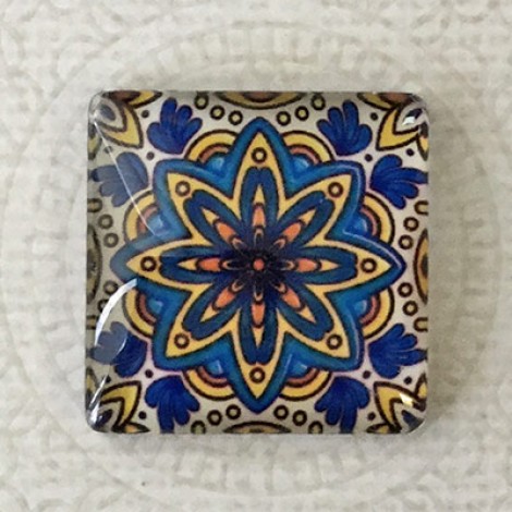25mm Art Glass Backed Square Cabochons - Tile Design 8 - Each 25mm Art Glass Backed Square Cabochons - Tile Design 8 - Each