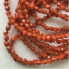 4mm Czech Firepolish Beads - Orange Brick Luster - Pack of 50