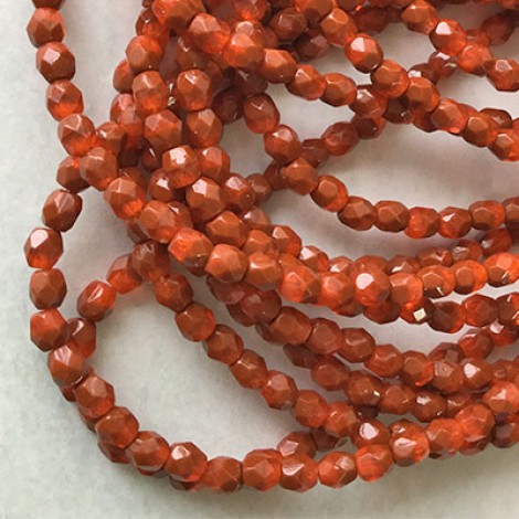4mm Czech Firepolish Beads - Orange Brick Luster - Pack of 50