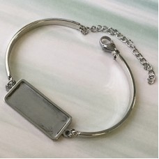 304 Stainless Steel Bracelet with 10x25mm ID Rectangle Cab Setting & Extension Chain - Each