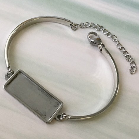 304 Stainless Steel Bracelet with 10x25mm ID Rectangle Cab Setting & Extension Chain
