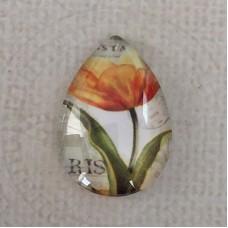 18x25mm Art Glass Backed Teardrop Cabochons - Flowers 1 - Each