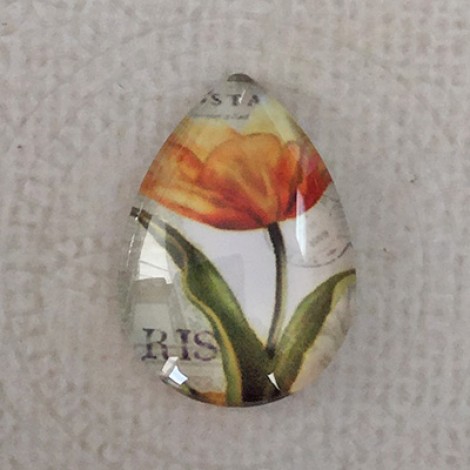 18x25mm Art Glass Backed Teardrop Cabochons - Flowers 1 - Each 18x25mm Art Glass Backed Teardrop Cabochons - Flowers 1 - Each