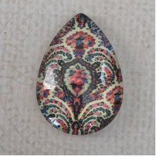 18x25mm Art Glass Backed Teardrop Cabochons - Flowers 3 - Each