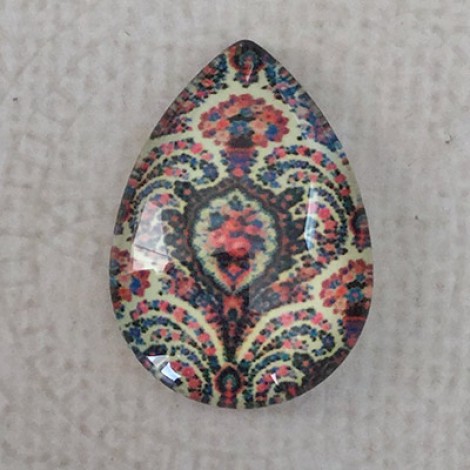 18x25mm Art Glass Backed Teardrop Cabochons - Flowers 3 - Each 18x25mm Art Glass Backed Teardrop Cabochons - Flowers 3 - Each