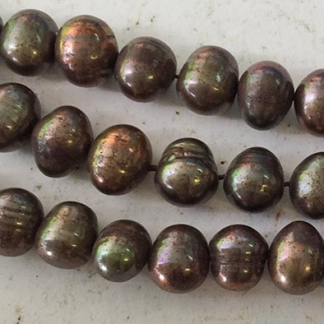 7-8mm Semi-Round Bronze Iris Cultured Potato Pearls