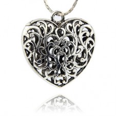 36mm Antique Silver Filigree Tibetan Heart Pendants - Each