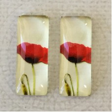10x25mm Rectangle Art Glass Backed Cabochons - Red Poppies 13 - Per Pair