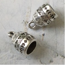 6mm ID Antique .999 Fine Silver Plated Cord Ends with Loop - Per Pair