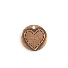 20mm Vintaj Stitched Heart Pendant - Antique Copper - Each