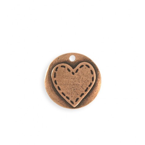 20mm Vintaj Stitched Heart Pendant - Antique Copper - Each 20mm Vintaj Stitched Heart Pendant - Antique Copper - Each
