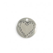20mm Vintaj Stitched Heart Pendant - Antique Artisan Pewter - Each