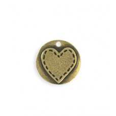 20mm Vintaj Stitched Heart Pendant - Antique Brass - Each