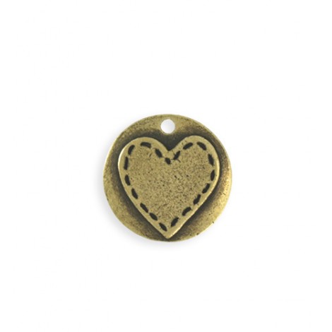 20mm Vintaj Stitched Heart Pendant - Antique Brass - Each 20mm Vintaj Stitched Heart Pendant - Antique Brass - Each
