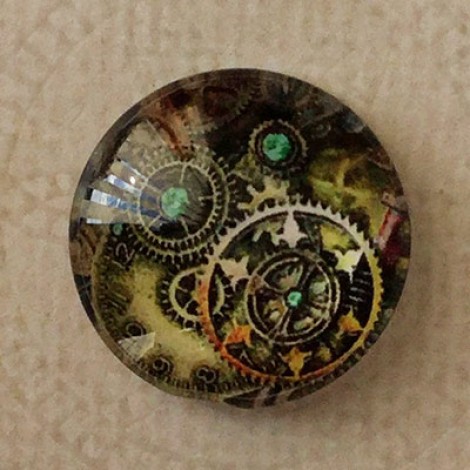 20mm Art Glass Round Cabochons - Steampunk Design 15 - Each 20mm Art Glass Round Cabochons - Steampunk Design 15 - Each