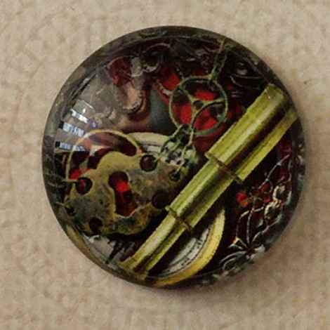 25mm Art Glass Backed Cabochons - Steampunk Design 3 - Each 25mm Art Glass Backed Cabochons - Steampunk Design 3 - Each