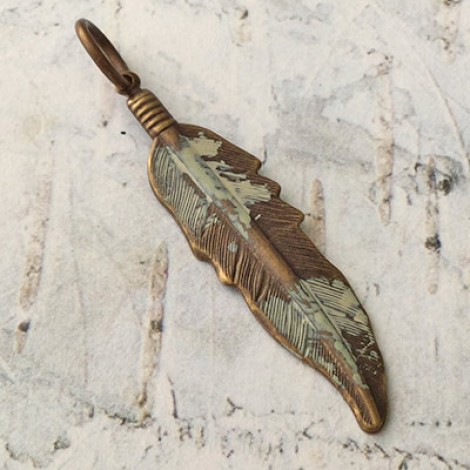 45x10.5mm Vintaj Patinaed Natural Brass Native Feather Drop