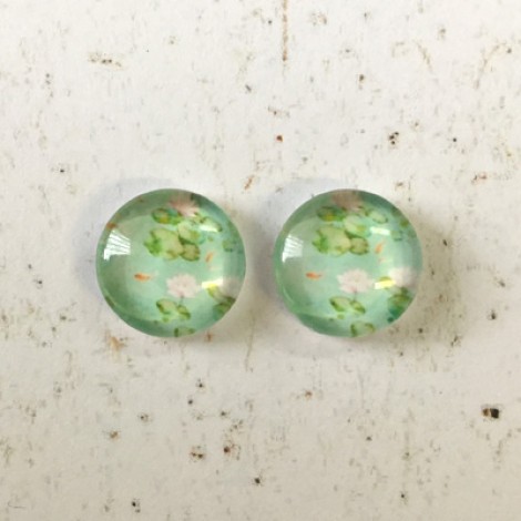 12mm Art Glass Backed Cabochons - Lily Pond - Per Pair 12mm Art Glass Backed Cabochons - Lily Pond - Per Pair