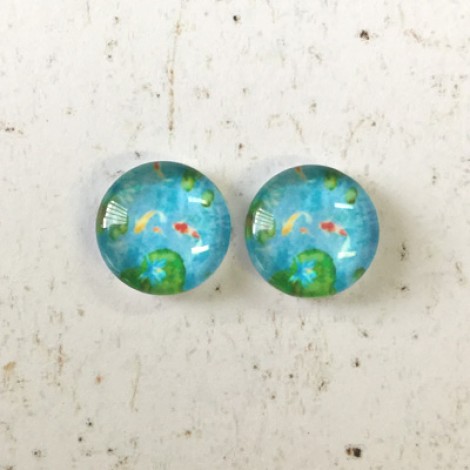 12mm Art Glass Backed Cabochons - Tropical Fish - Per Pair 12mm Art Glass Backed Cabochons - Tropical Fish - Per Pair