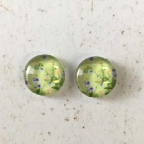 12mm Art Glass Backed Cabochons - Wildflowers - Per Pair 12mm Art Glass Backed Cabochons - Wildflowers - Per Pair