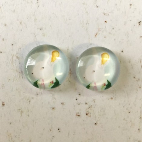 12mm Art Glass Backed Cabochons - Handsome Rabbit - Per Pair 12mm Art Glass Backed Cabochons - Handsome Rabbit - Per Pair